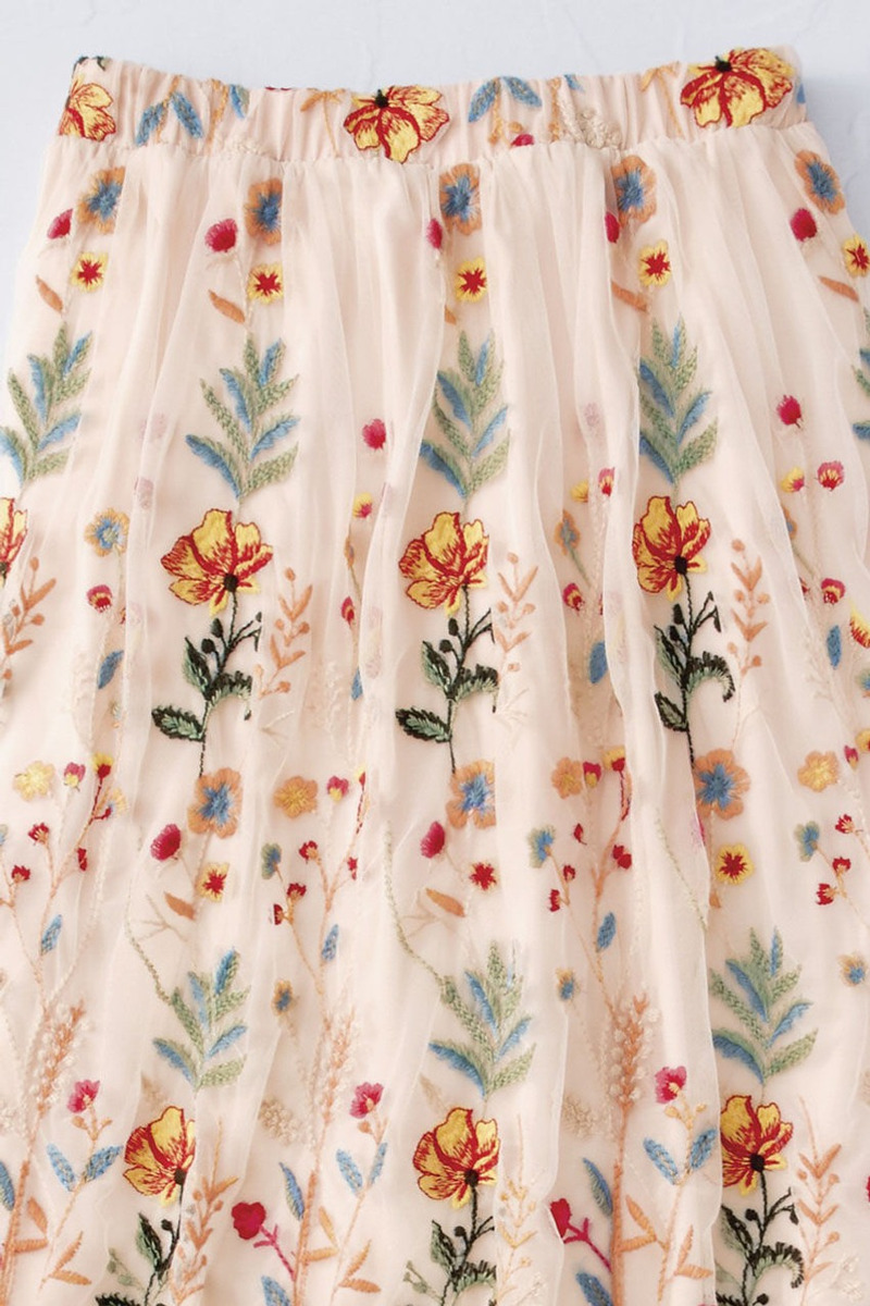 Pollera Falda Coldwater Creek Tul Bordado Florals Mesh Skirt - Imagen 6