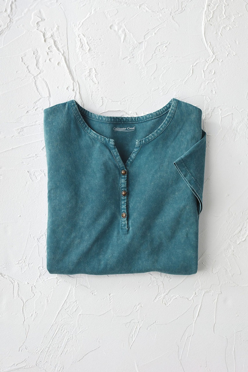 Blusa Remera Coldwater Creek Vintage-wash Henley Talle Grand - Imagen 7