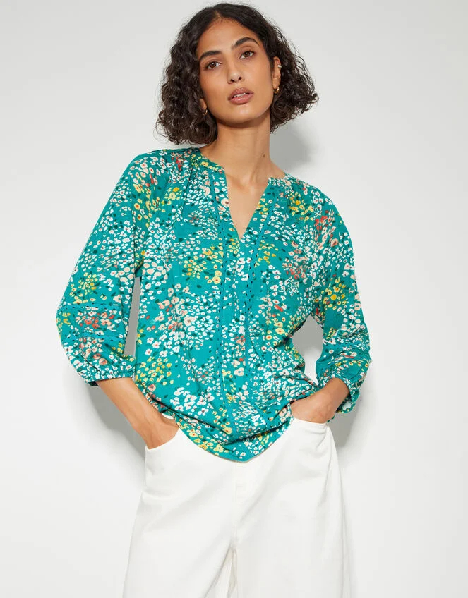 Blusa Monsoon Manga 3/4 Print Floral Mujer Verano Importado - Imagen 5