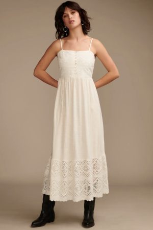 Vestido Lucky Brand Largo Broderie Verano Importado Algodon