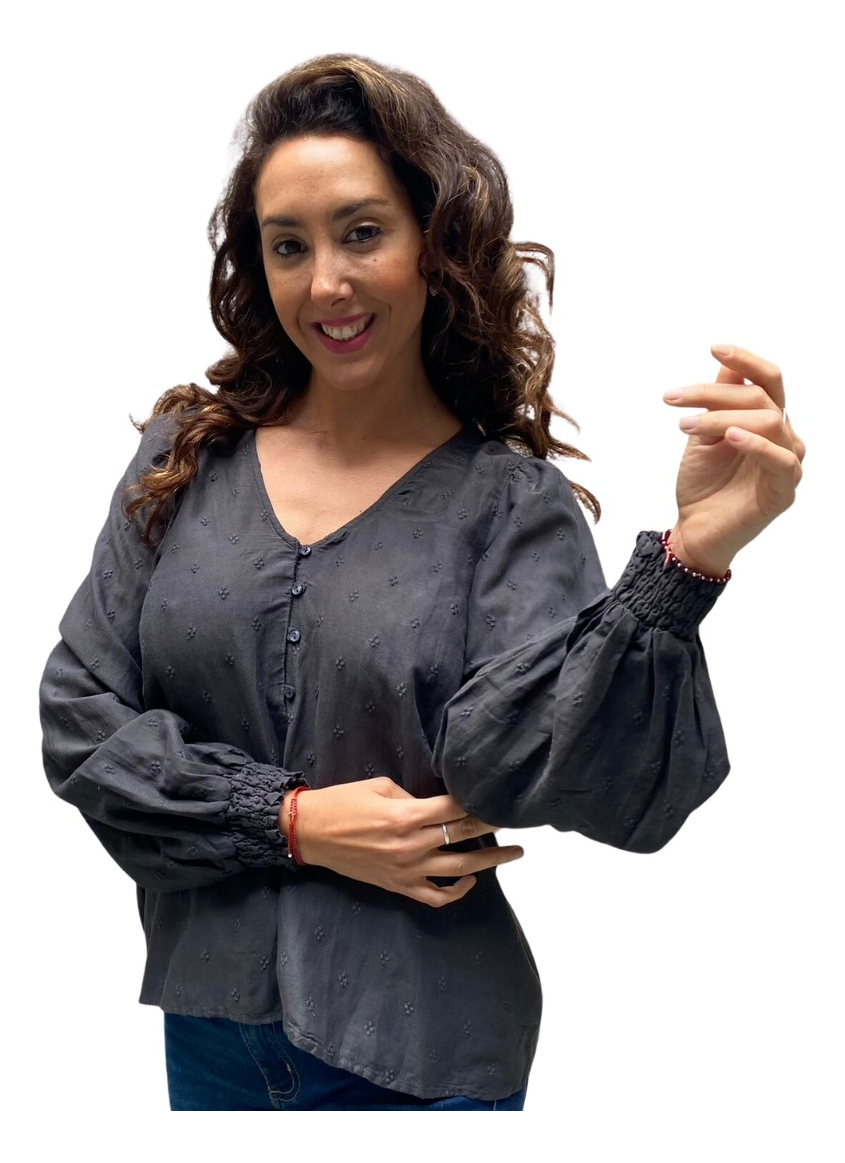 Camisa Blusa Mujer Talles Grandes Bordado Flores Algodón - Imagen 3