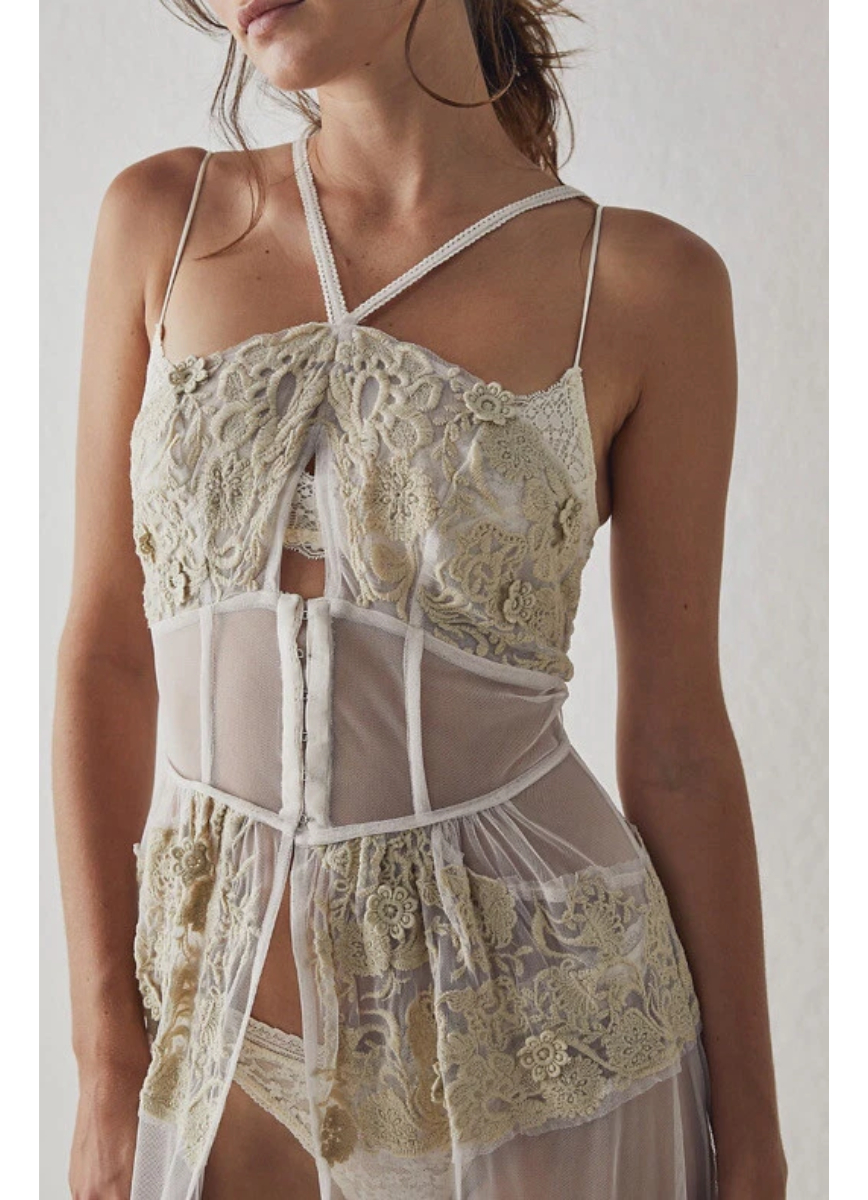 Baby Doll Free People Camisolin Abierto Encaje Tul Elastizad - Imagen 3