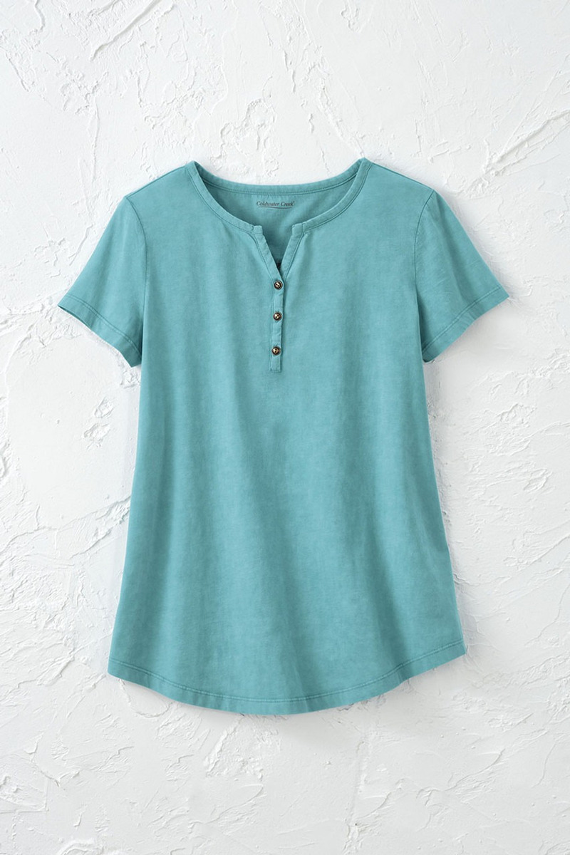 Blusa Remera Coldwater Creek Vintage-wash Henley Talle Grand - Imagen 8