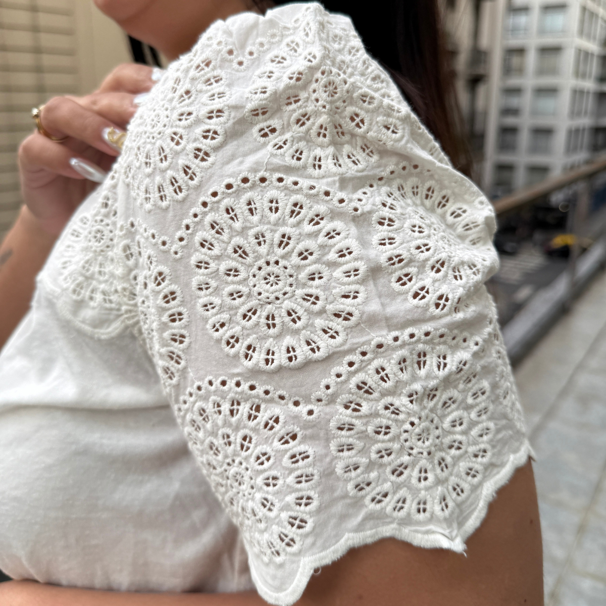 Blusa Remera Next Broderie Manga Corta Mujer Importado India - Imagen 4