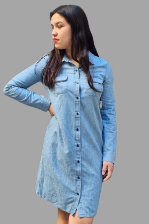Vestido Abotonada Old Navy Jean Manga Larga Algodon 100%