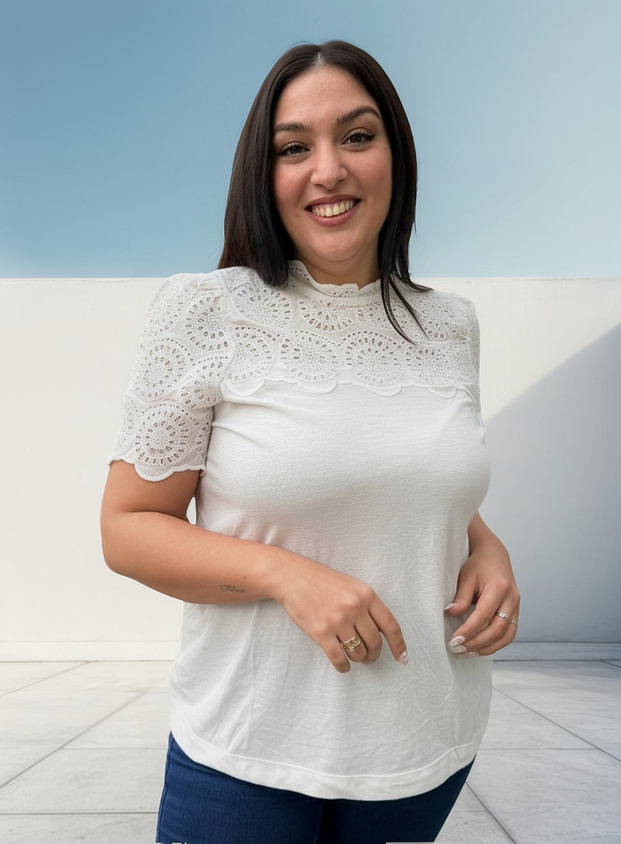 Blusa Remera Next Broderie Manga Corta Mujer Importado India