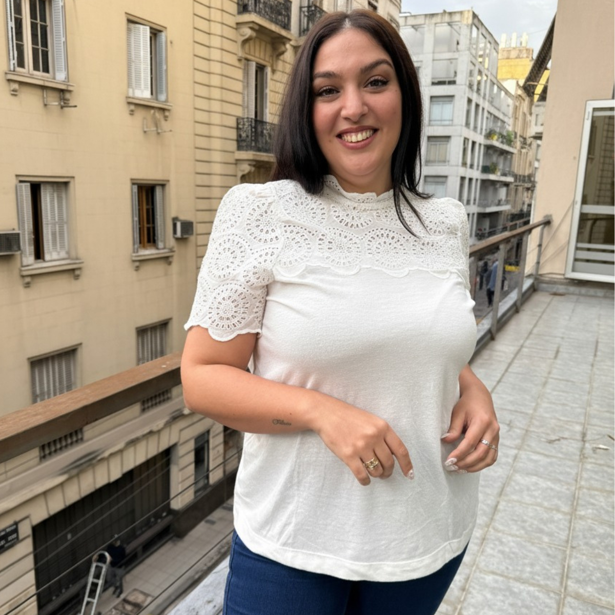 Blusa Remera Next Broderie Manga Corta Mujer Importado India - Imagen 2