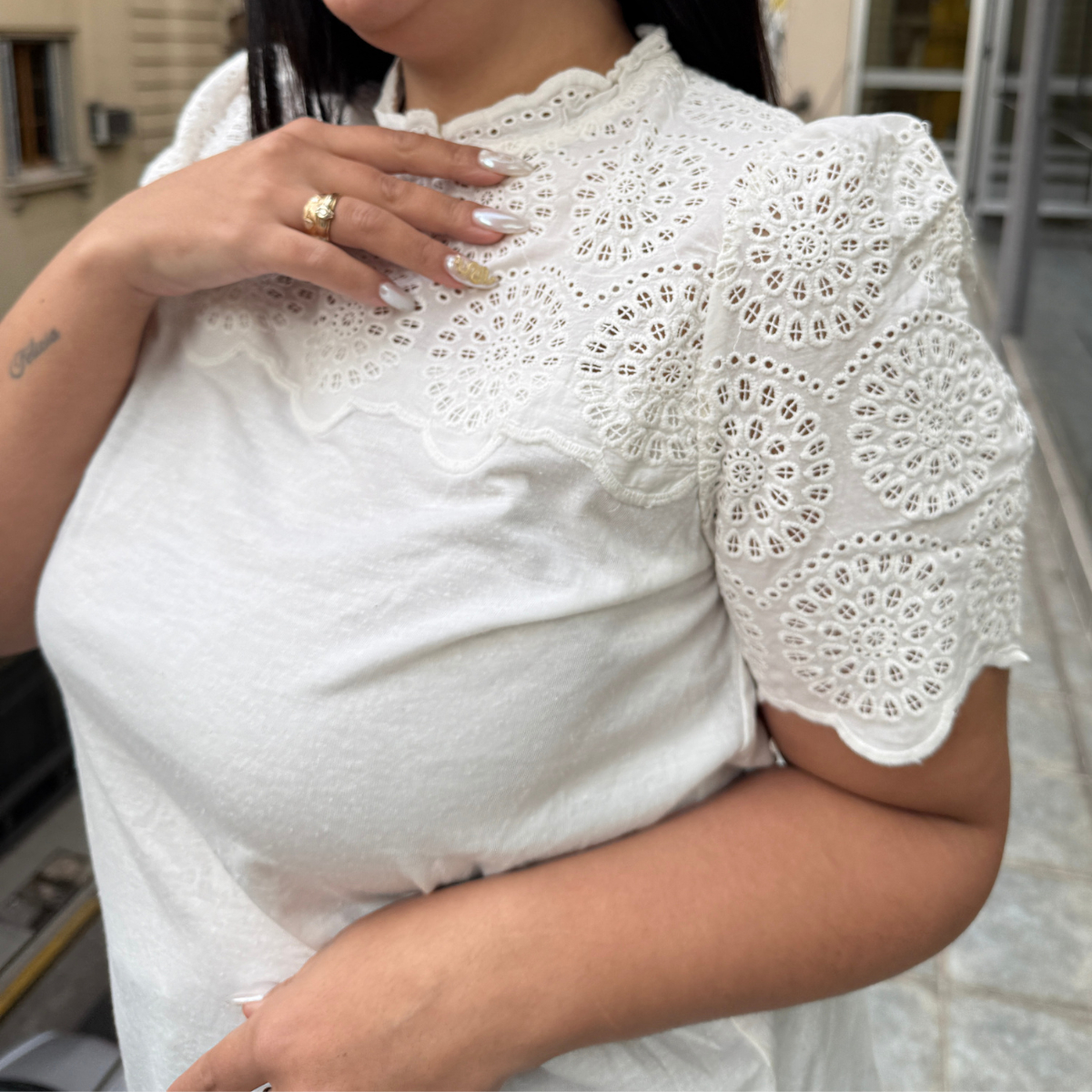 Blusa Remera Next Broderie Manga Corta Mujer Importado India - Imagen 3