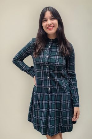 Vestido Corto Volados Escocés Cuadrille Abotonado Importado