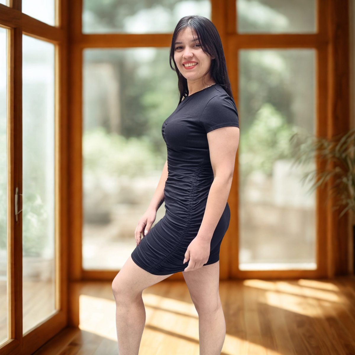 Vestido Corto Con Frunce Elastizado Mujer Verano Importado - Imagen 9