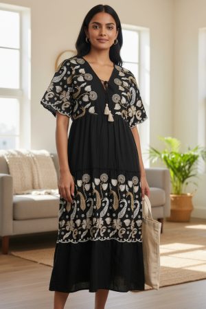 Vestido Largo Bordado Calidad Premium Importado India Verano