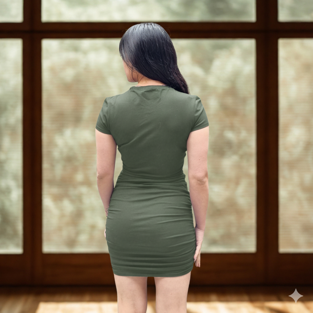 Vestido Corto Con Frunce Elastizado Mujer Verano Importado - Imagen 3