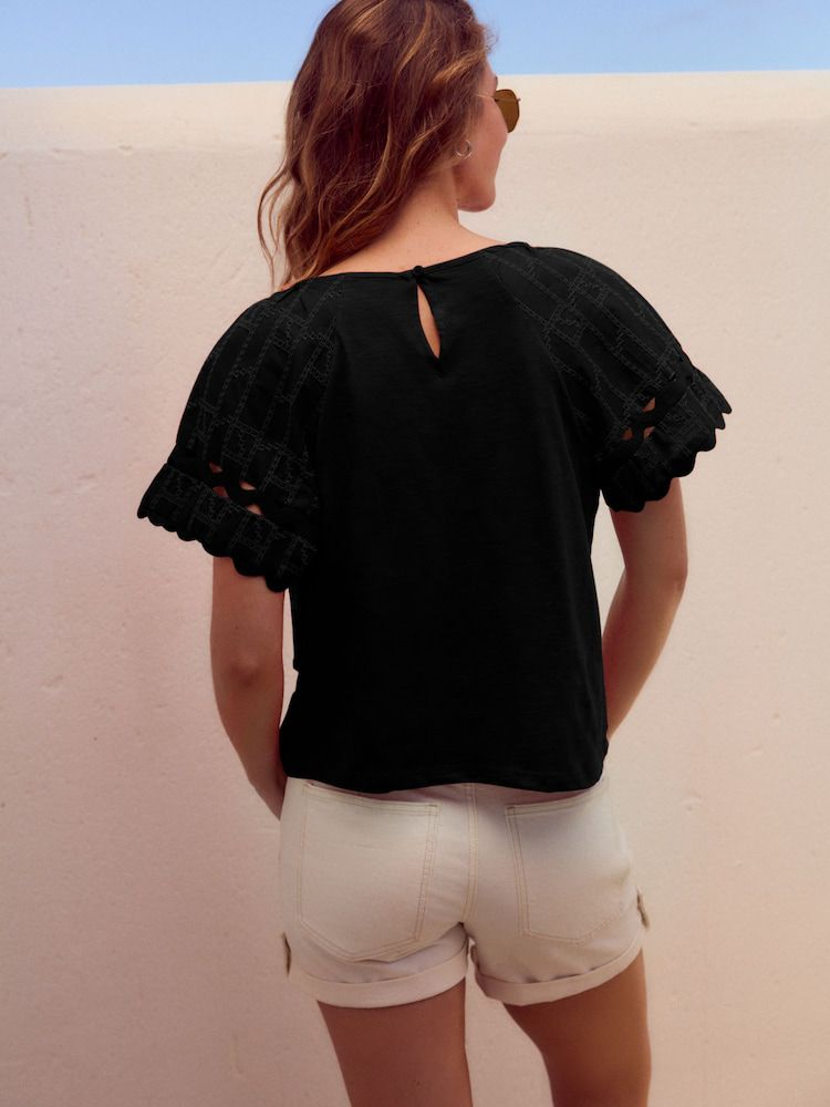 Blusa Next Manga Corta Broderie Algodon 100% Mujer Importado - Imagen 4