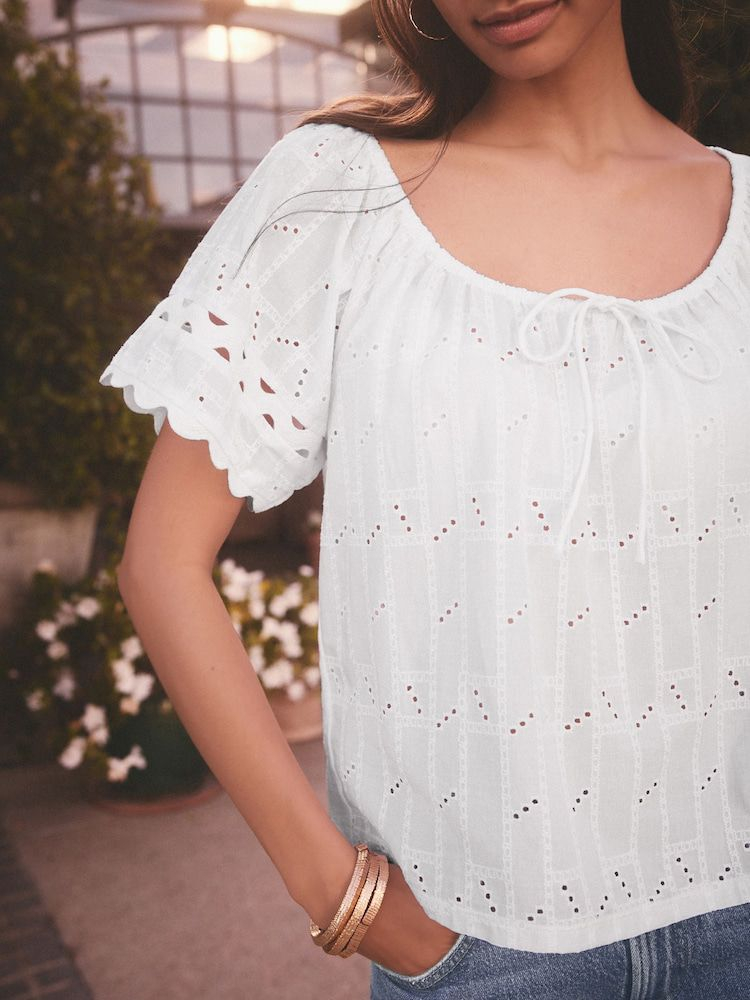 Blusa Next Manga Corta Broderie Algodon 100% Mujer Importado - Imagen 8