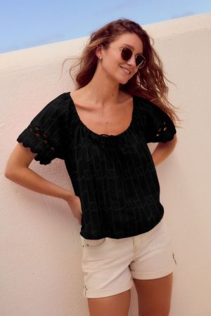 Blusa Next Manga Corta Broderie Algodon 100% Mujer Importado